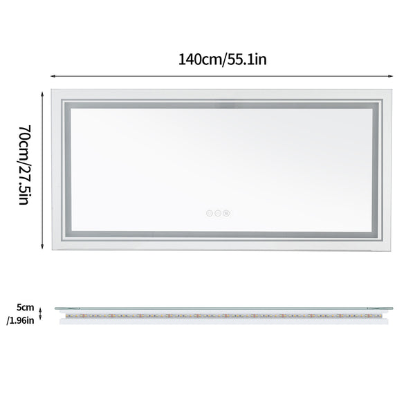 Large Dimmable Double LED Wall Bathroom Mirror Smart Touch Antifog Vanity Mirror