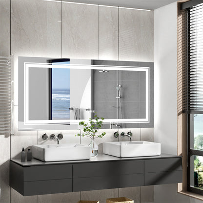 Large Dimmable Double LED Wall Bathroom Mirror Smart Touch Antifog Vanity Mirror