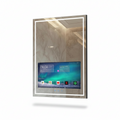 24X32 Inch LED Smart Bathroom Mirror with 21.5" Hidden Touchscreen, Android System, 3Colors Stepless Adjusted, Built-In Speakers, Clock & Weather, Anti-Fog, Wifi Bluetooth HDMI, Wall Mounted